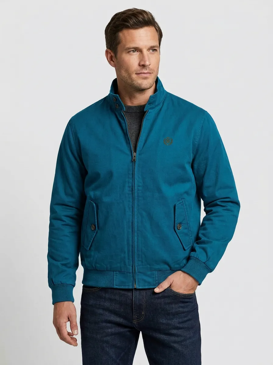 Men's Casual Classic Emblem Embroidered Zip-Up Jacket