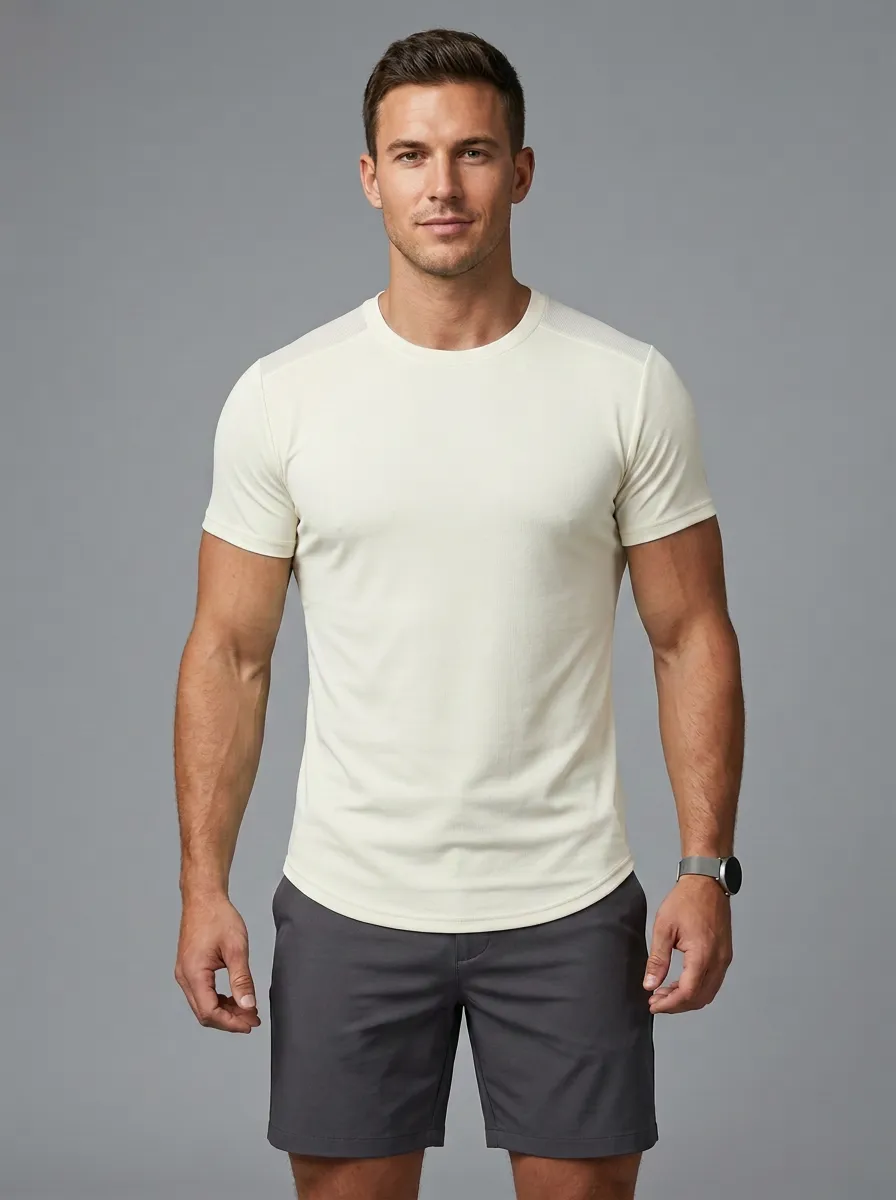 Slim-Fit Crewneck Textured Curved-Hem Men's Slim-Fit T-Shirt