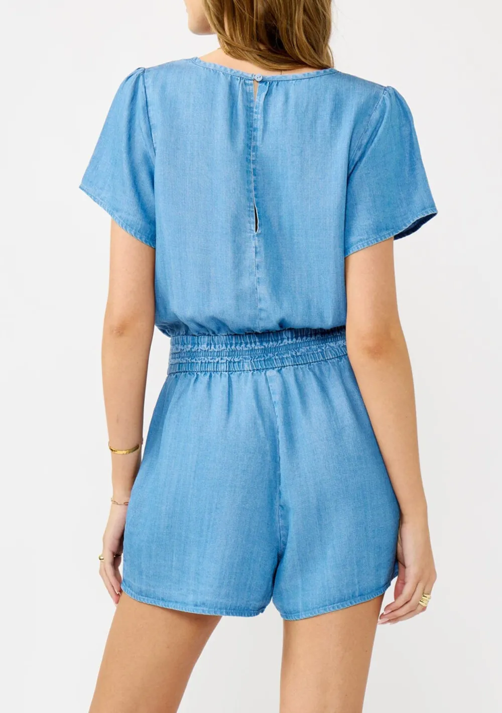 Smocked Notched Short Sleeve Romper