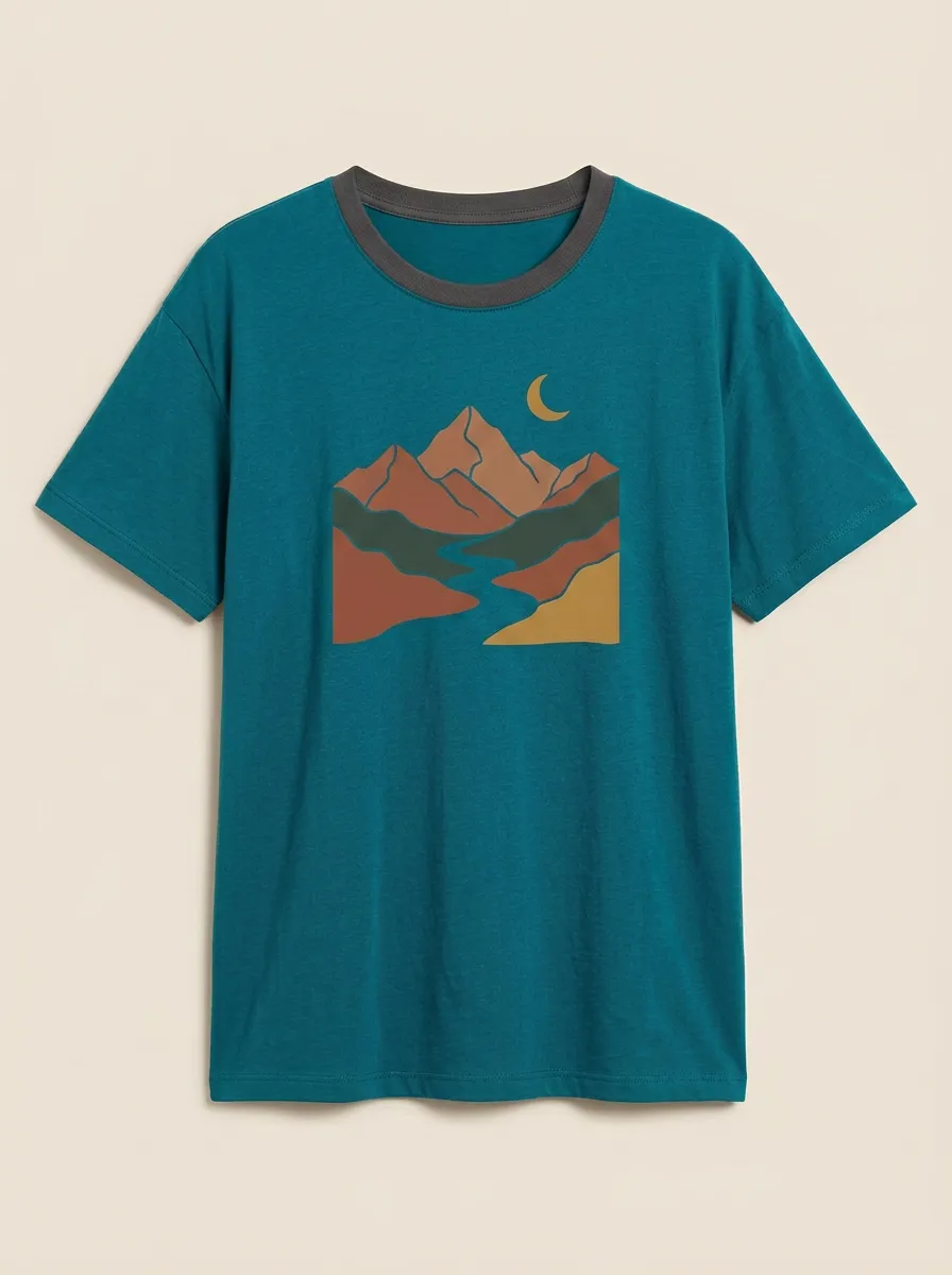 Women's Mountain Moon Landscape Graphic Crewneck T-Shirt