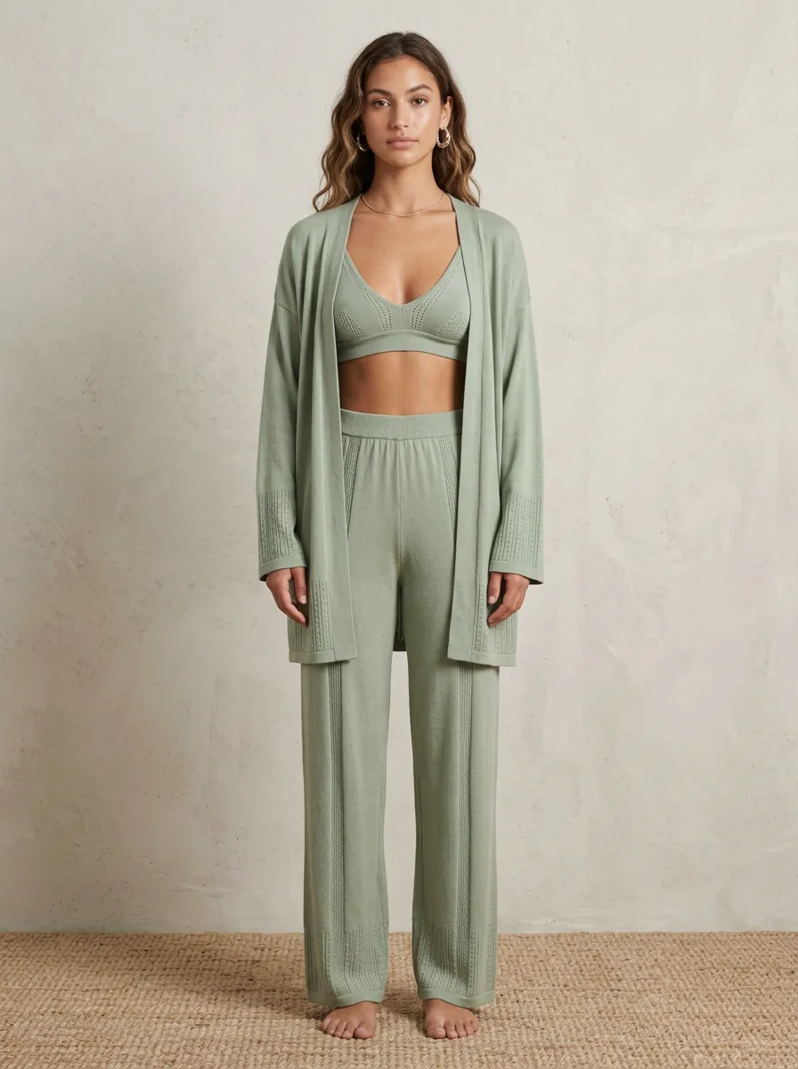 Paneled Textured Cardigan Lounge Set