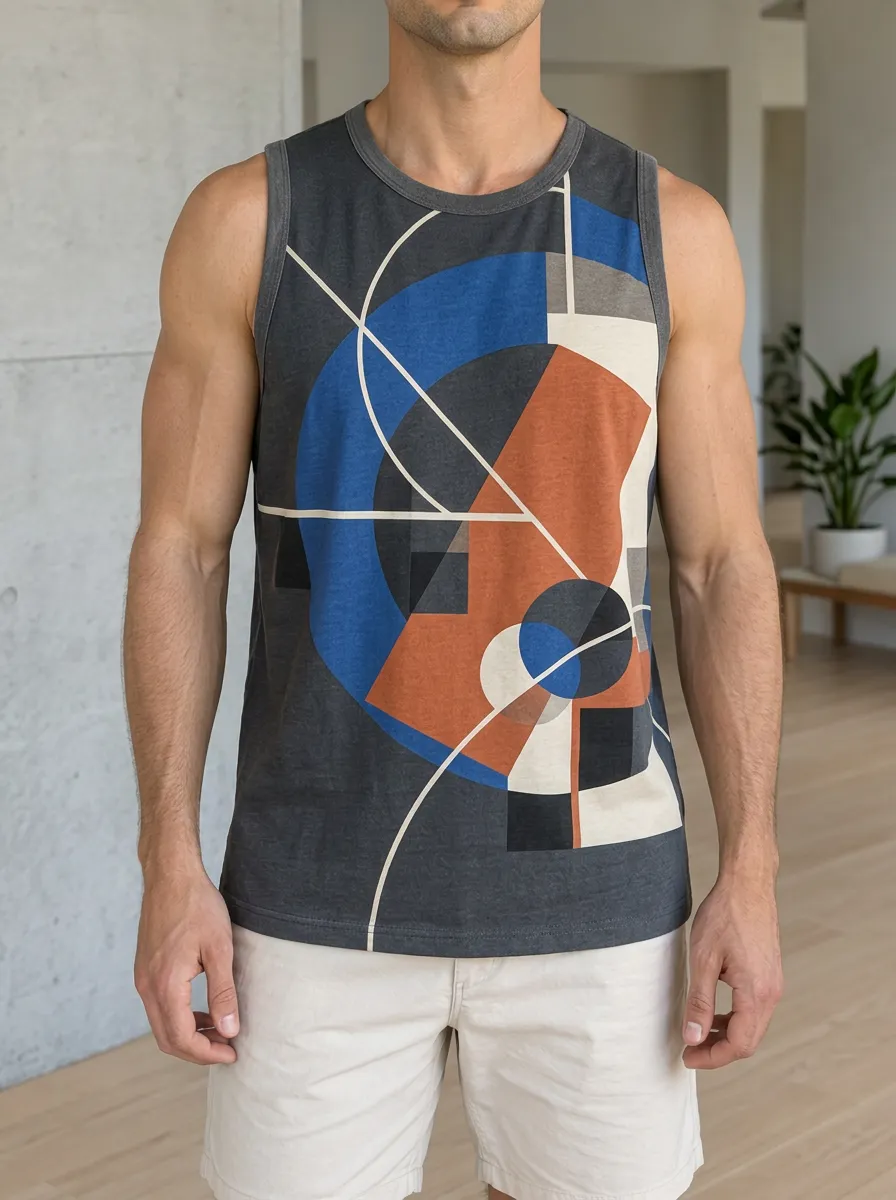 Men's Abstract Geometric Art Straight Hem Tank Top