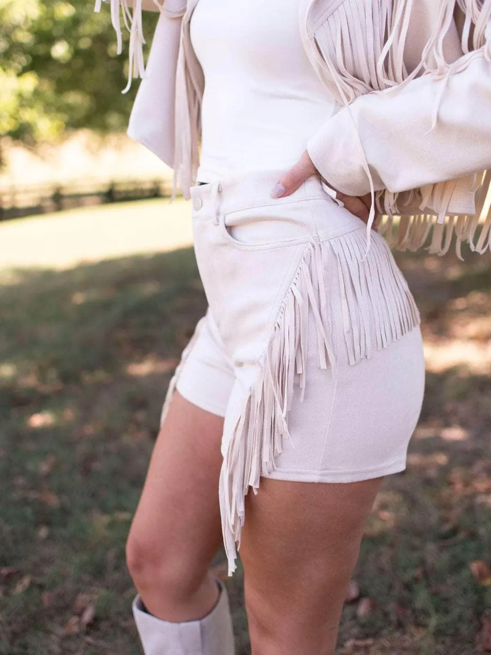 Faux Suede Fringe Pocket Casual Shorts