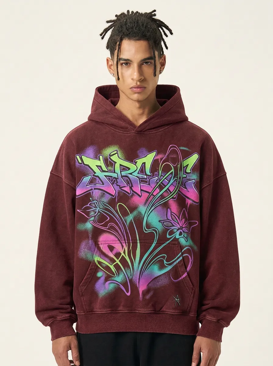 Unisex Streetwear Graffiti Floral Neon Graphic Hoodie