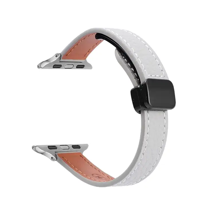 Slim Magnetic Buckle Genuine Leather Watch Band for Watch Series 9 41 mm - Litchi Grey