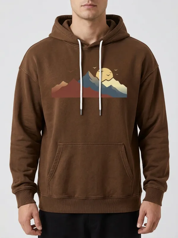 Men's Nature Outdoor Lover Mountain Sunset Print Hoodie