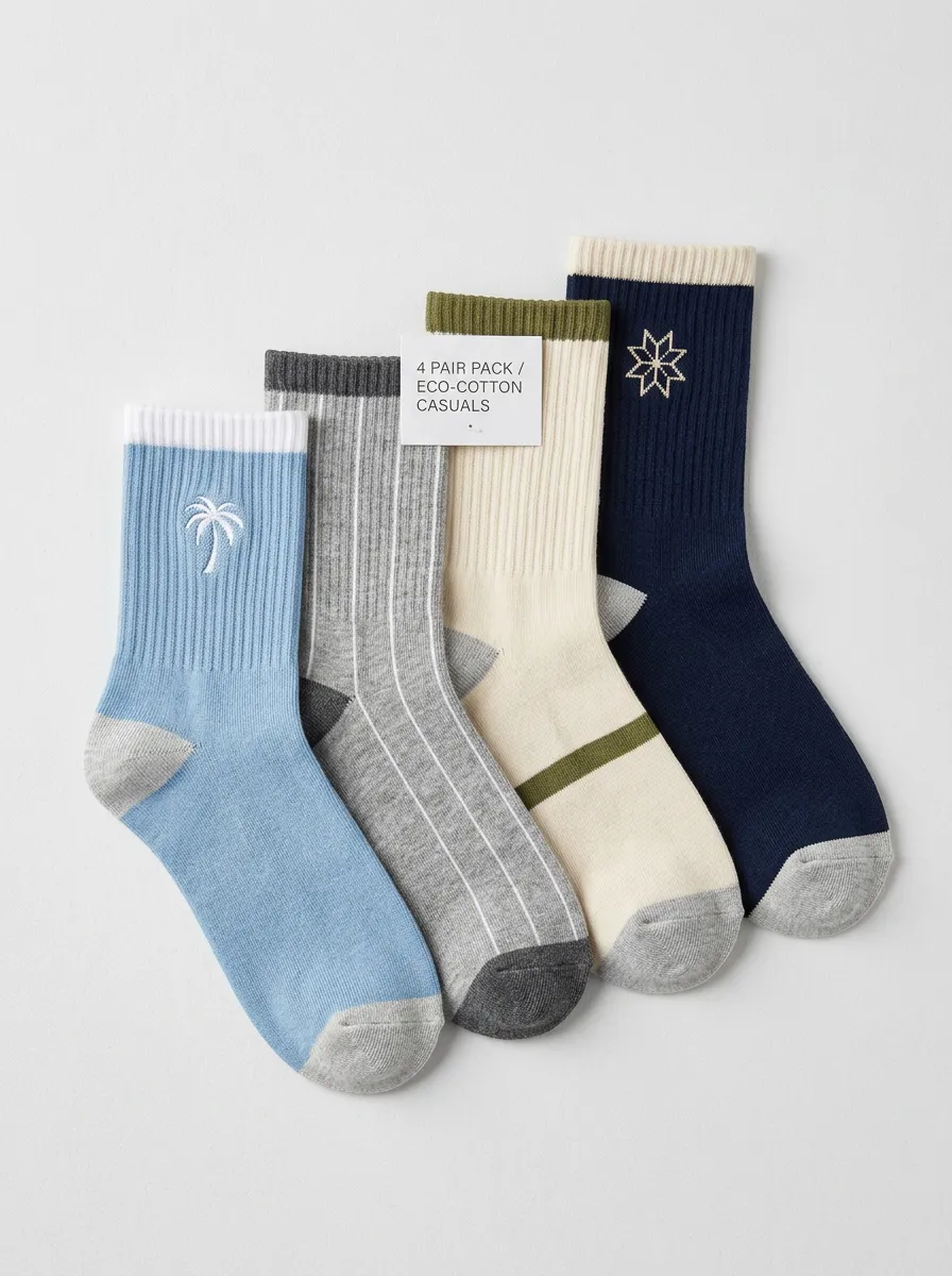 Refined Striped Four-Pair Crew Socks