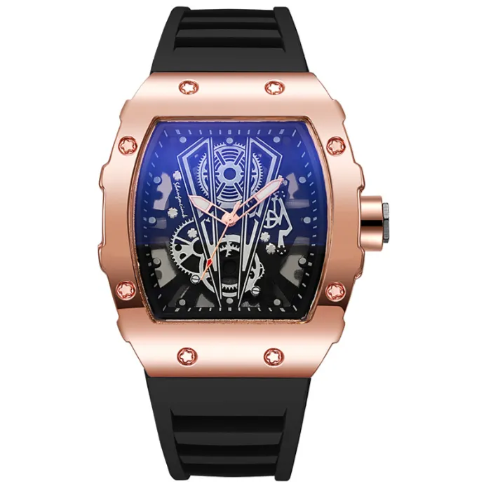 Barrel Shape Men's Quartz Watch, Silicone Strap Business Calendar Sports Wrist Watch