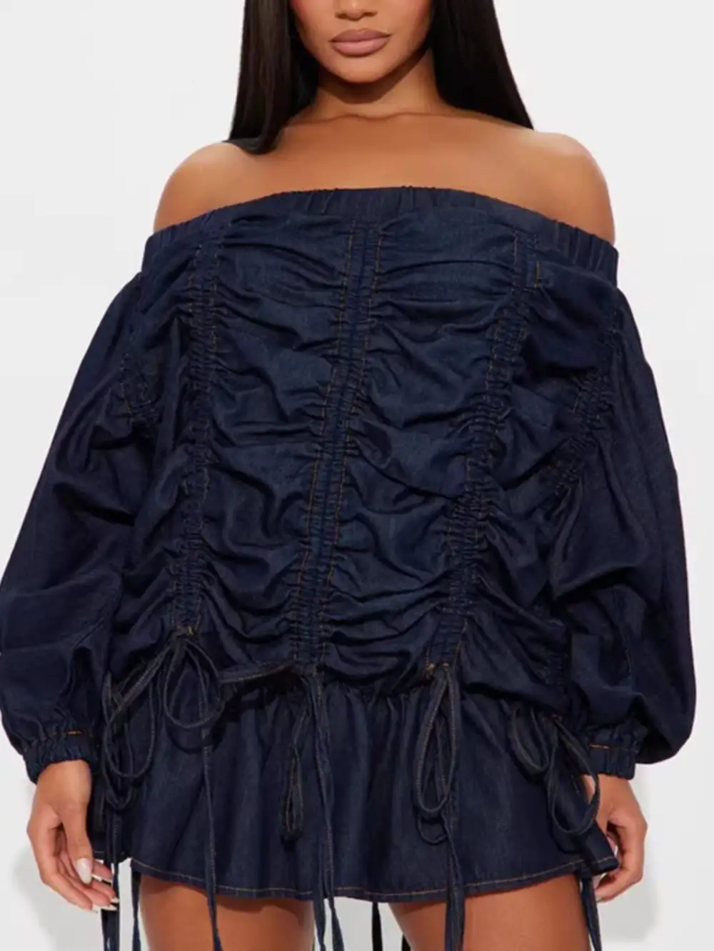 Denim Ruched Dress Casual