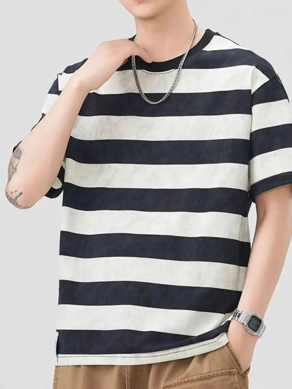 Striped Round Neck Short Sleeve T-Shirt