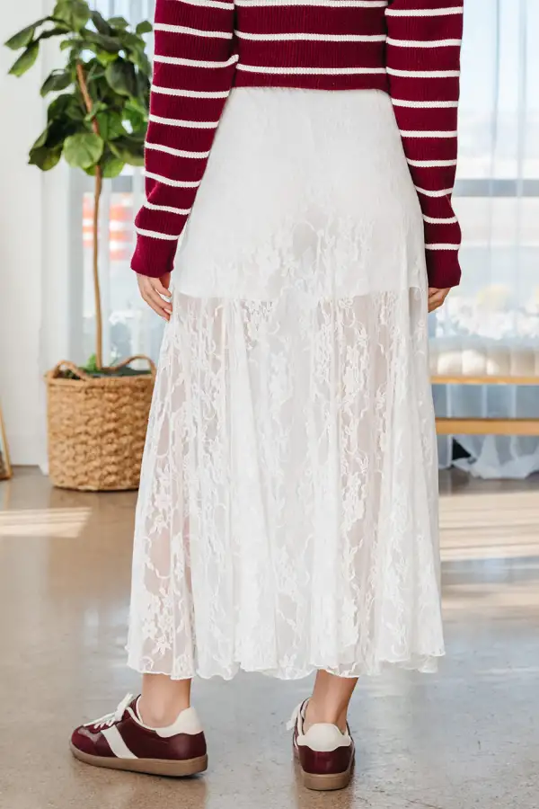 Sunday Bloom Skirt Floral Lace Detail Sheer Skirt Maxi