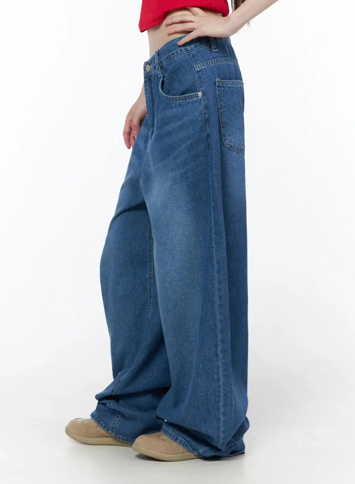 Stitch-Detail Casual Wide Leg Jeans