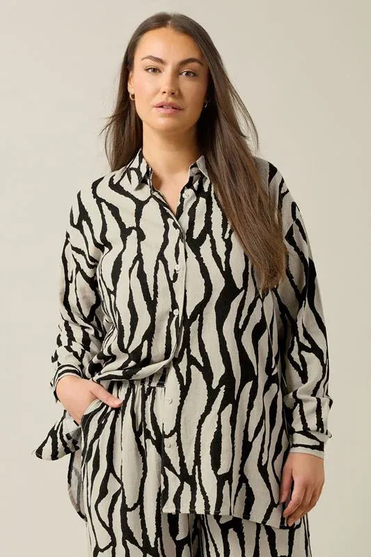Natural Brown Abstract Print Premium Linen Shirt