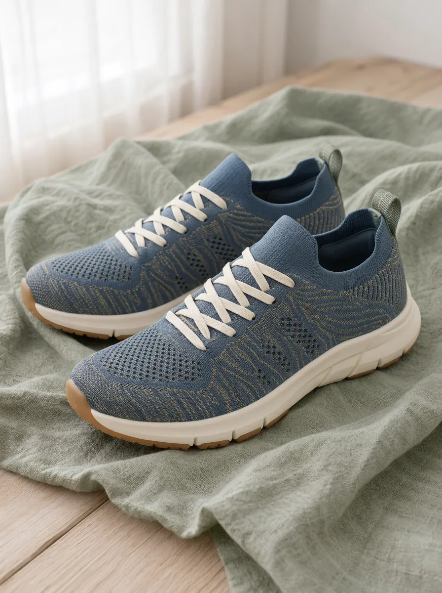 Women's Blue Knit Abstract Pattern Printed Sneakers