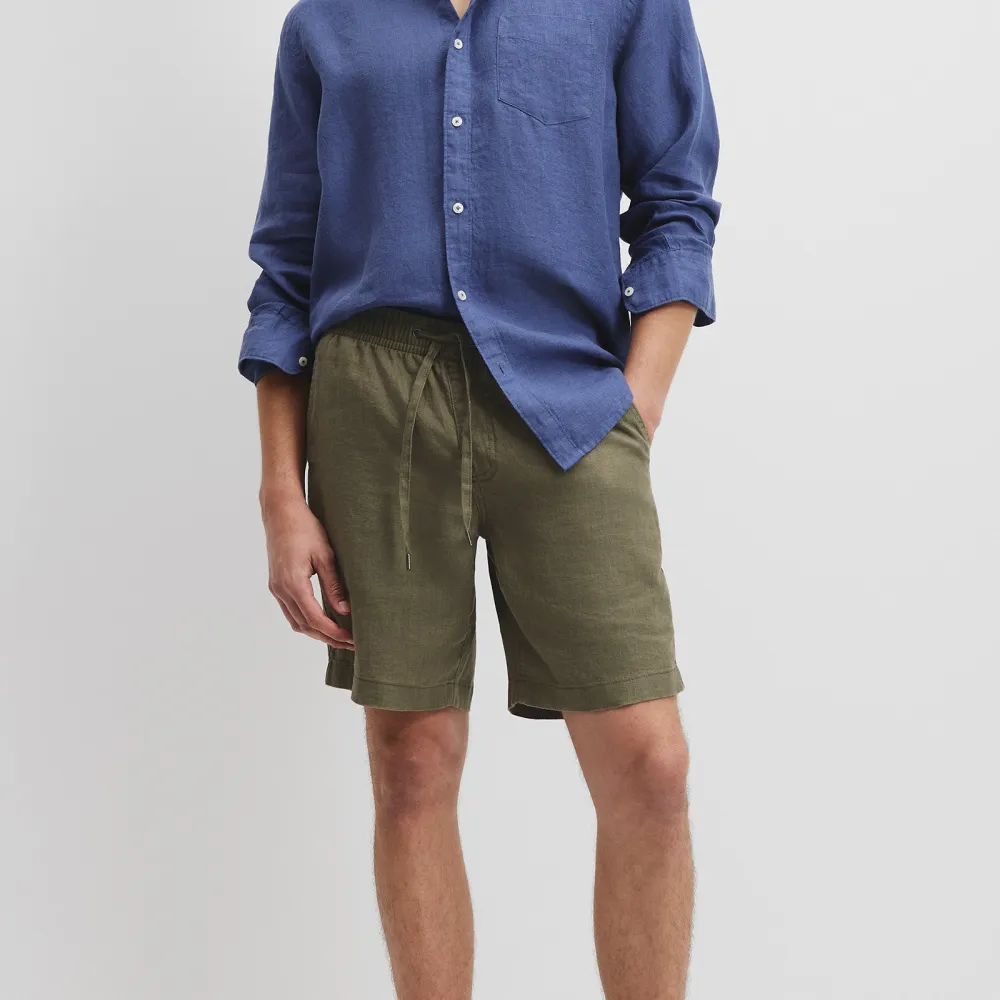 Men's Detailed Drawcord Linen Shorts