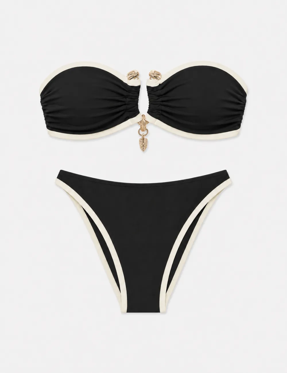 Contrast Trim Metal Ring Bandeau Two Piece Bikini Set