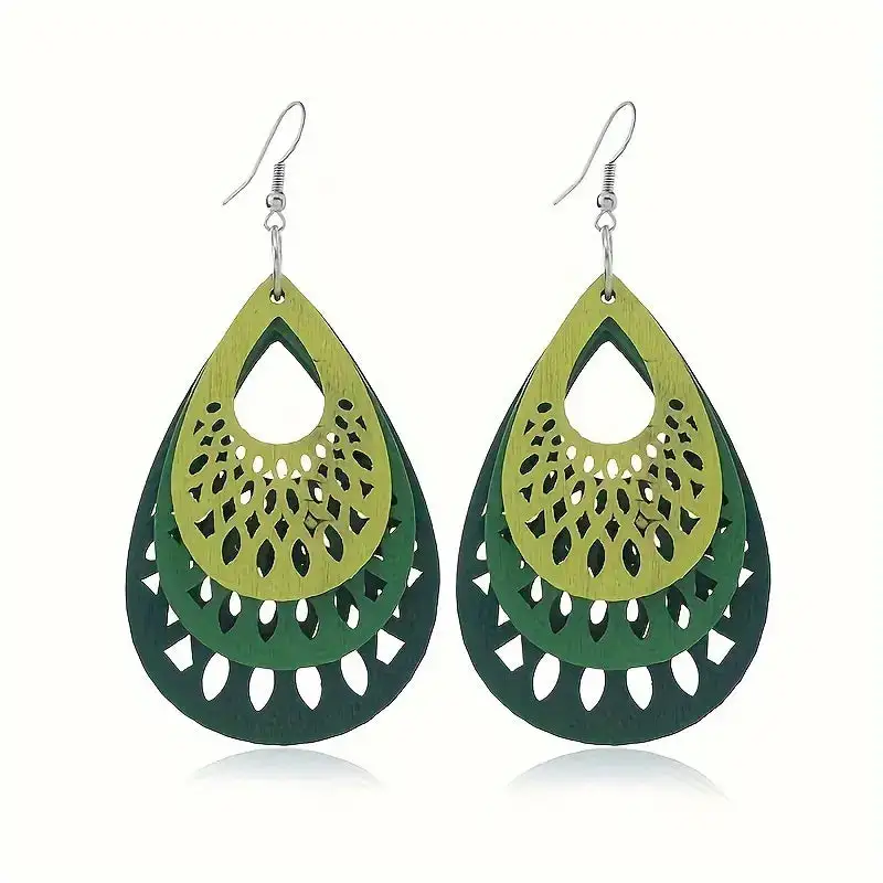 Everyday Wooden Alloy Bohemian Drop Earrings