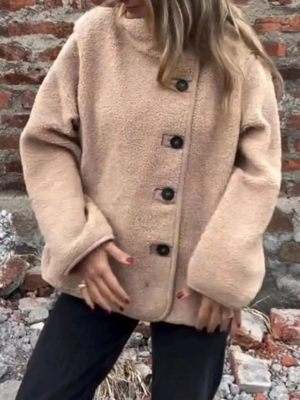 Full Size Button Up Long Sleeve Fleece Jacket Plus Size