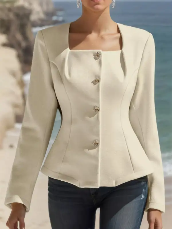 Button-Down Square-Neck Fitted Blazer