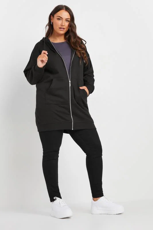 Black Longline Zip Hoodie detail 2