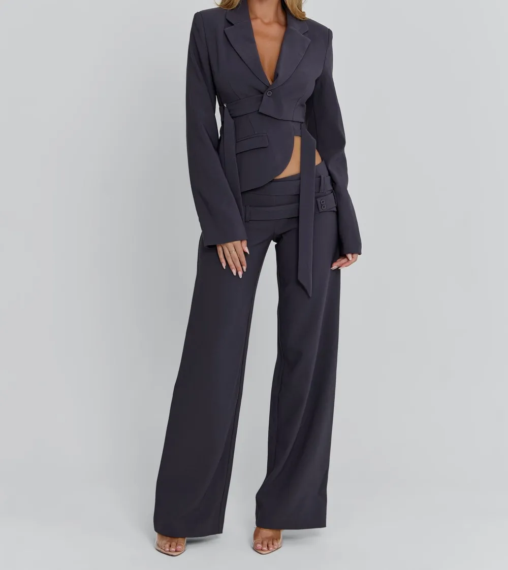 Charcoal Plunge Tailored Blazer