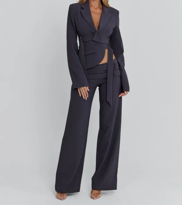 Charcoal Plunge Tailored Blazer