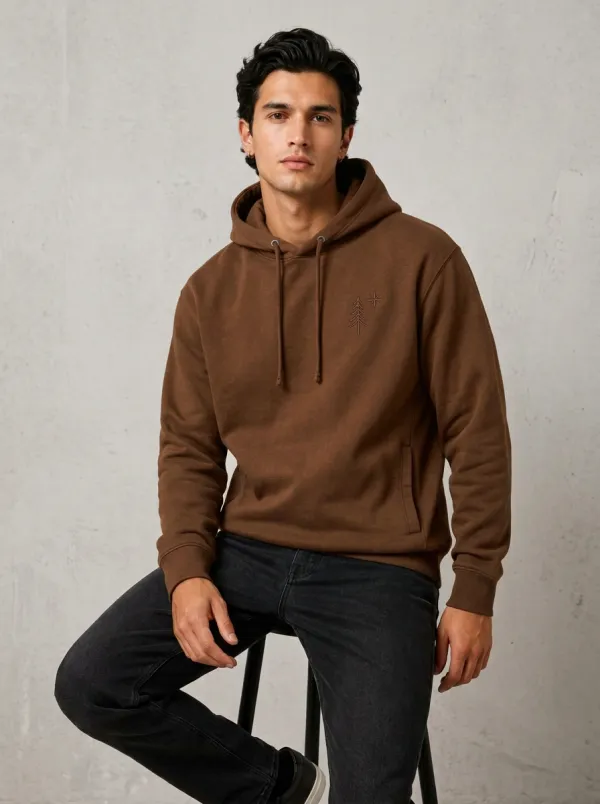 Men's Pine Tree Compass Graphic Pullover Chest-Detail Hoodie