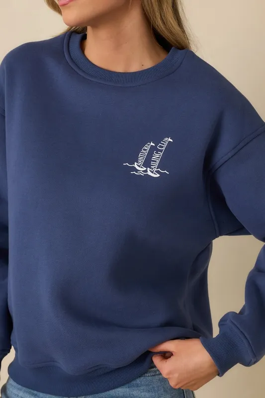 Washed Navy Graphic Crewneck Sweatshirt