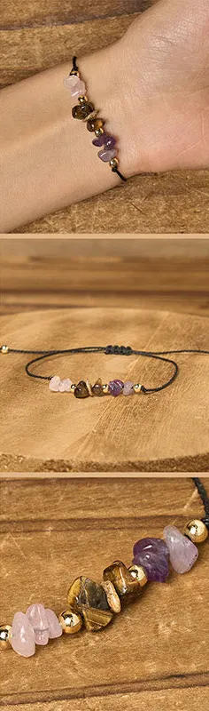 Amethyst Tiger Eye Quartz Anti Anxiety Rope Bracelet