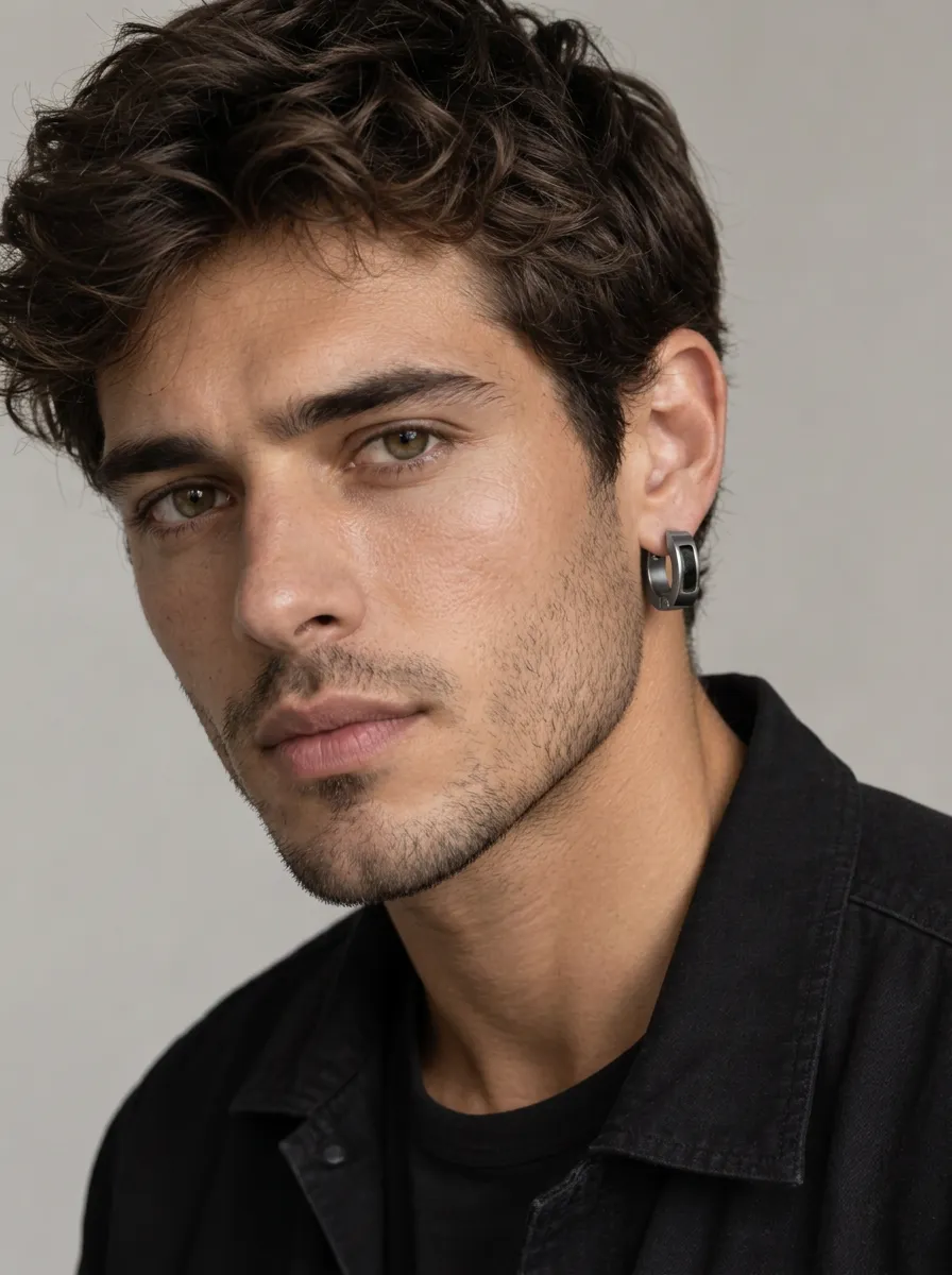 Men's Refined Stainless Steel Hoop Earring