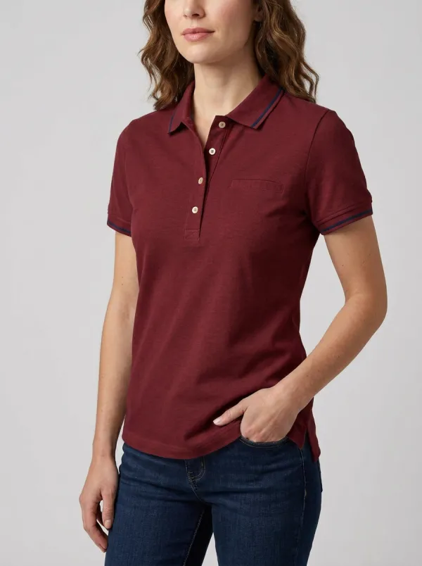 Women's Tipped-Collar Collared Polo Shirt