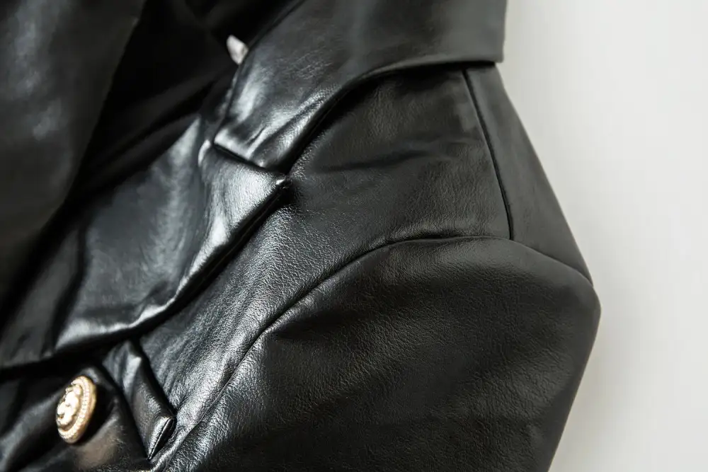 Metal Button Leather Blazer