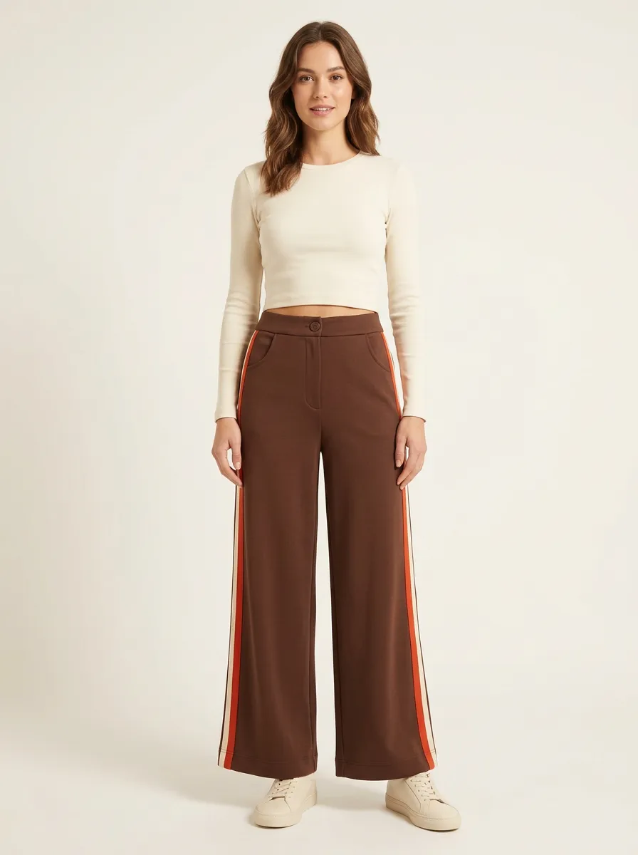 Women's High-Rise Slant-Pocket Triple-Stripe Wide-Leg Trousers