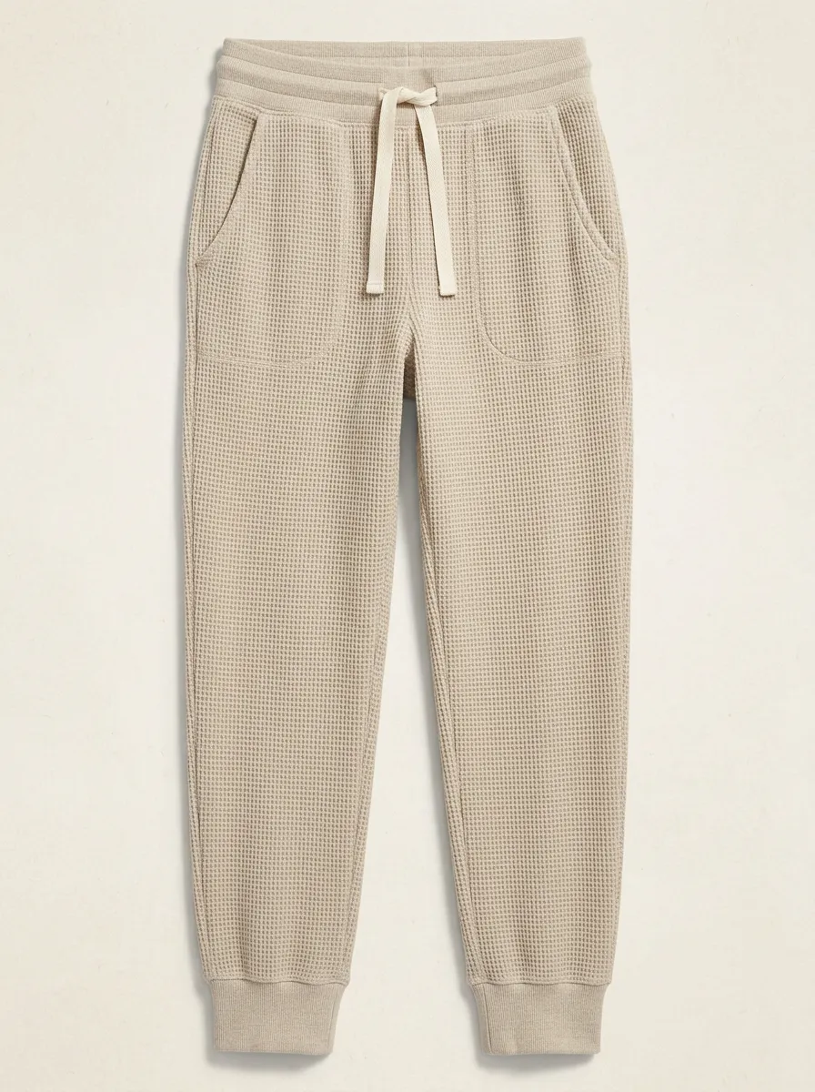 Casual Unisex Casual Beige Waffle Knit Drawstring Jogger Pants