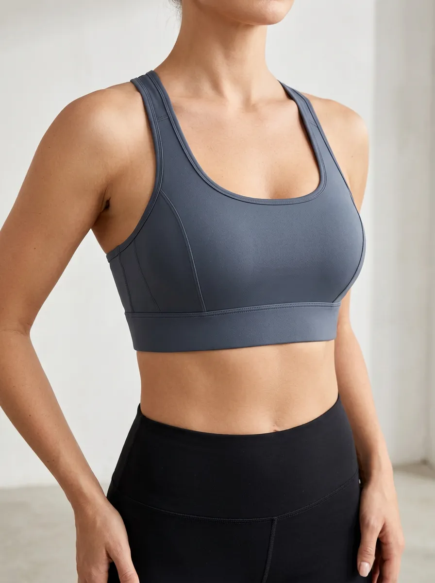 Women's Scoop Neck Racerback Panel Detail Sports Bra