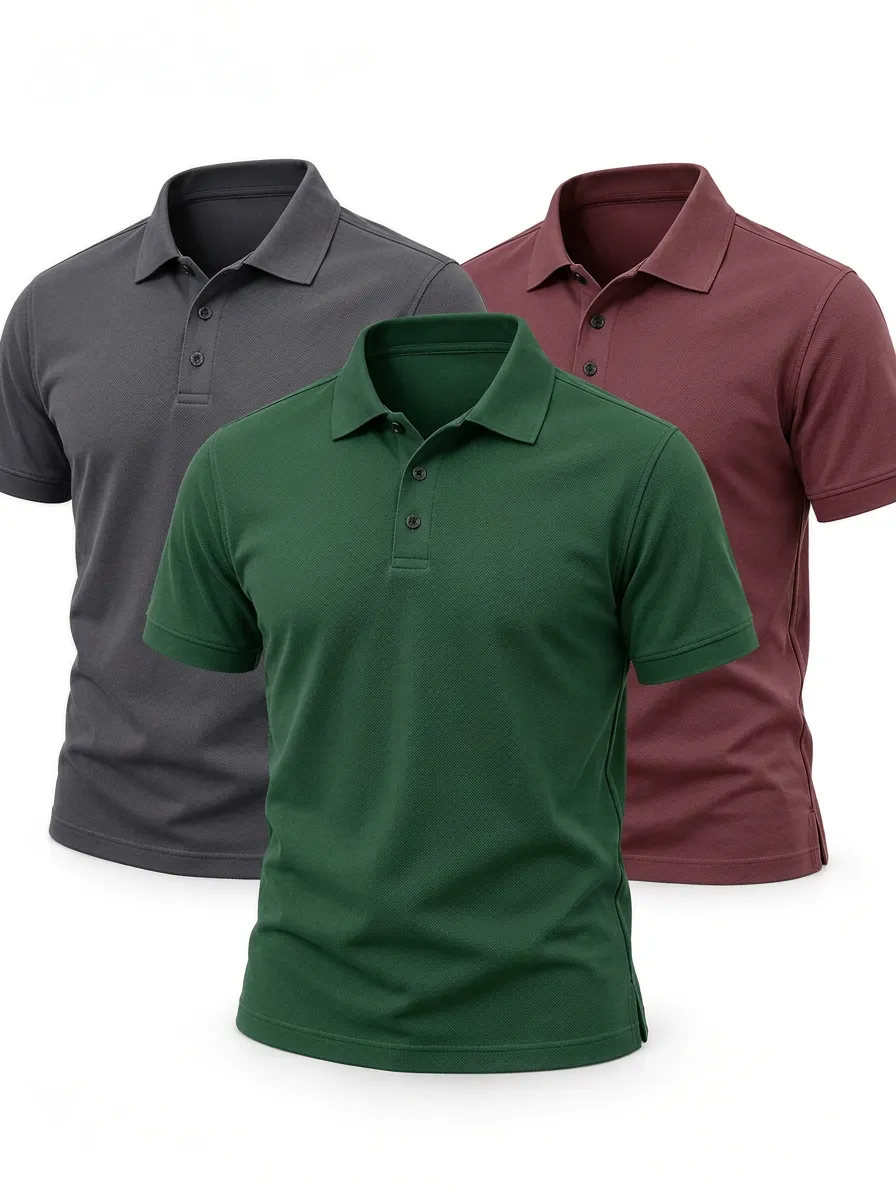 Everyday Comfort Short Sleeve Cotton Feel Pique Texture Men's Three Pack Polo Shirts