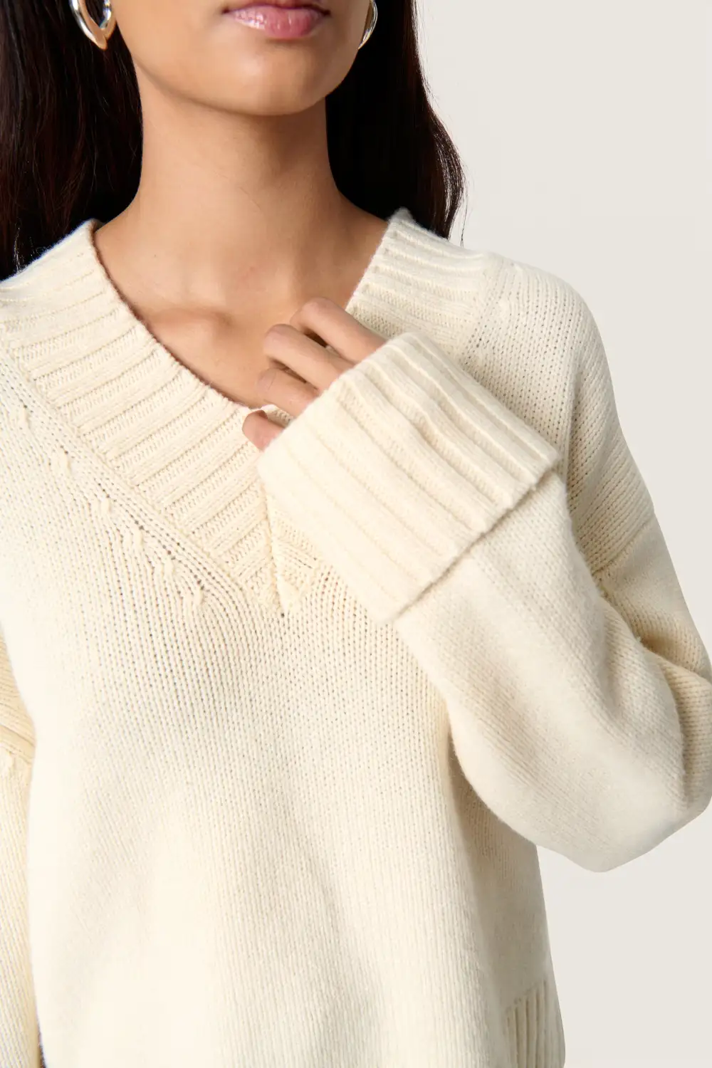 Relaxed Rib Knit V-Neck Sweater