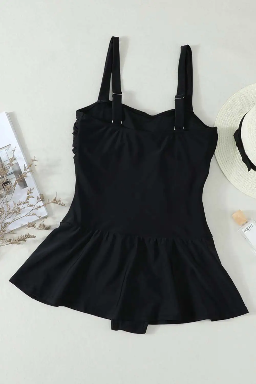 Solid Pleated Flared Basic Active One Pieces Swimsuits Swimwear