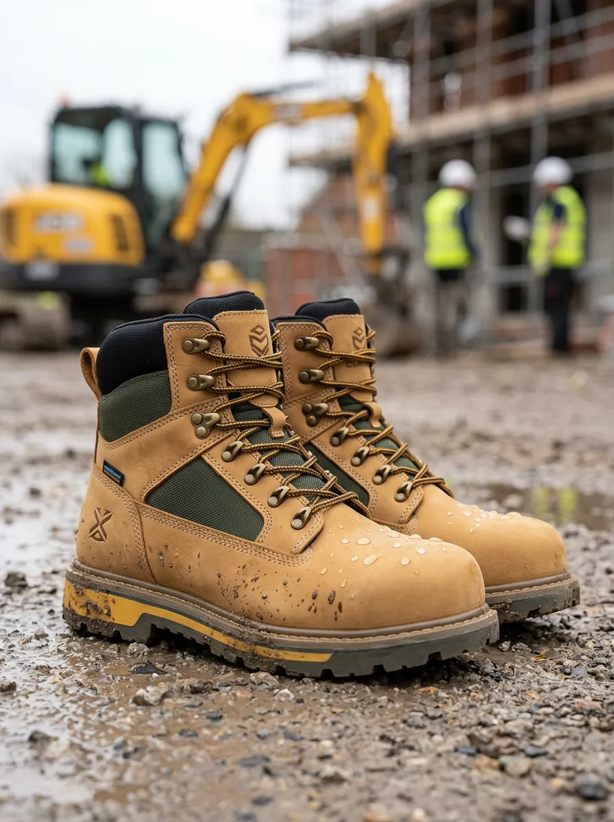 Men's Waterproof Construction Tan Leather Printed Work Boots