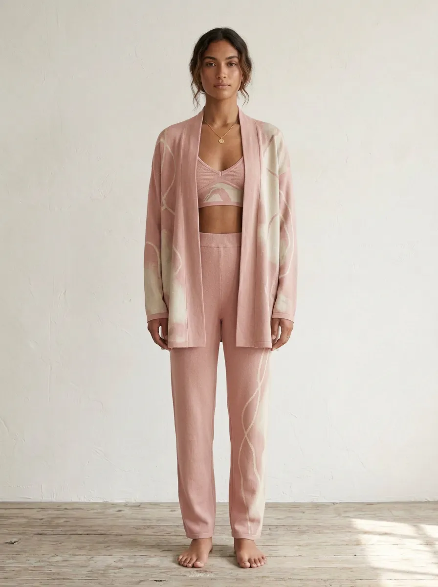 Abstract Line Cardigan Lounge Set