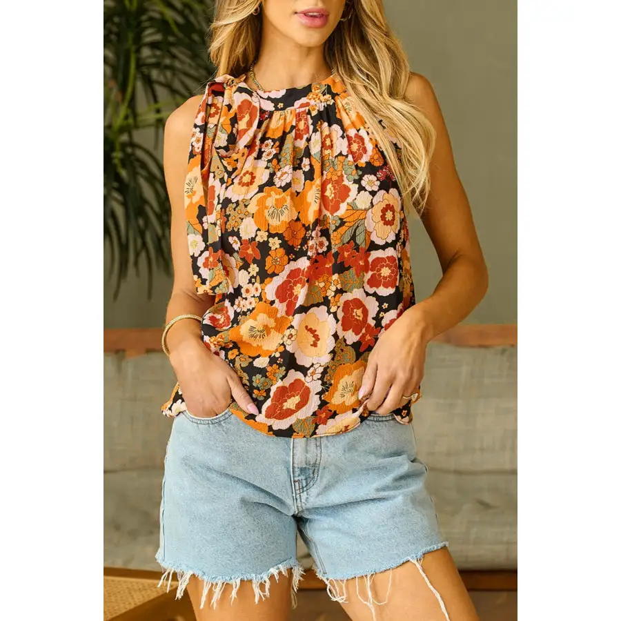 Vintage Floral Halter Tank Top