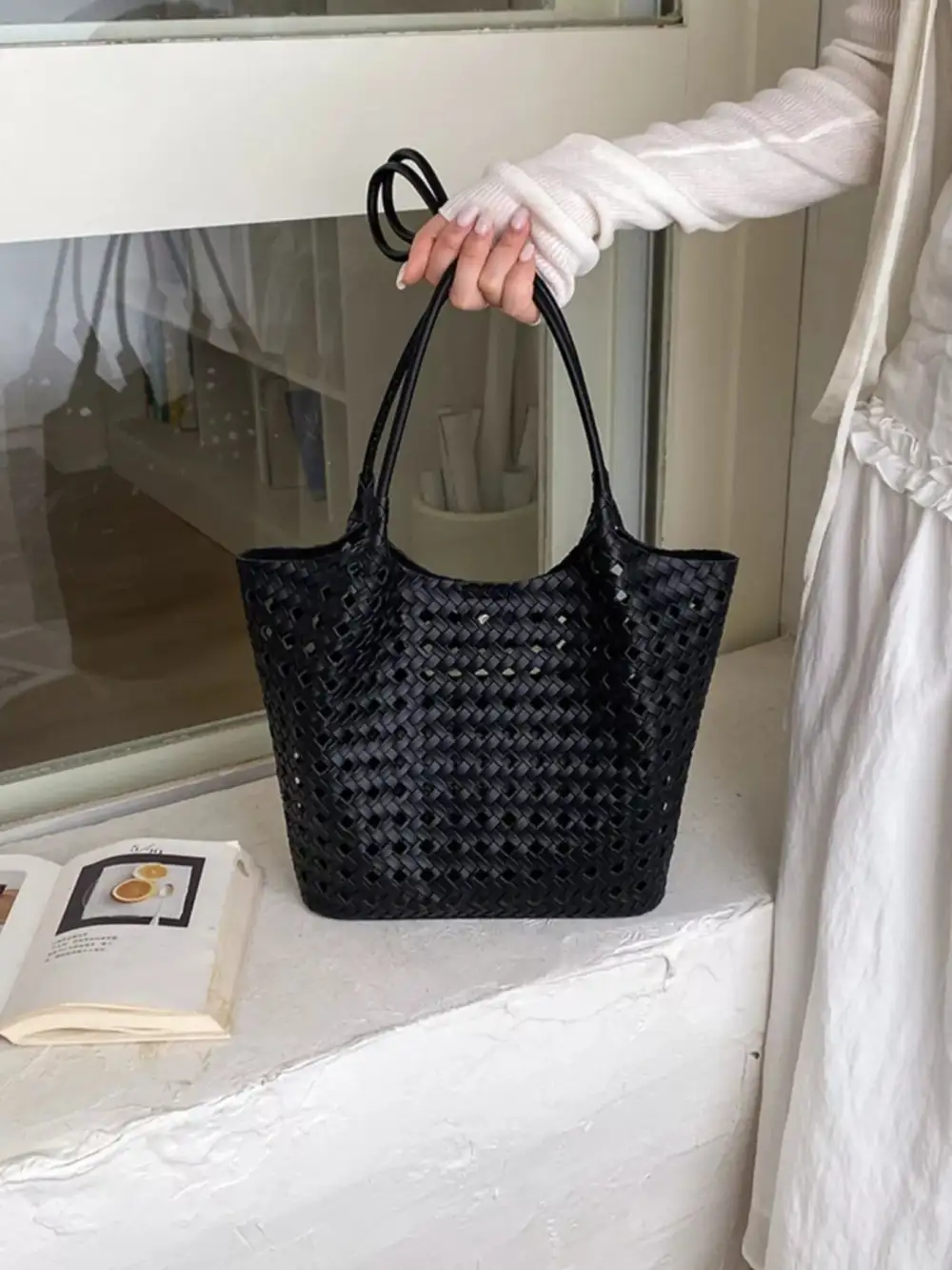 Women's Woven Leather-Look Shoulder Bag