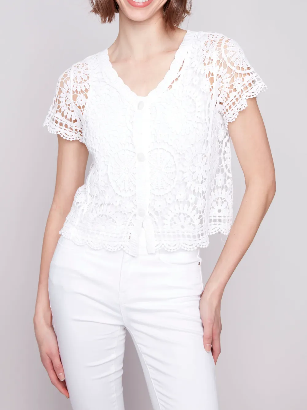 Pure Cotton Breathable Creative Hollow Ladies Short Sleeves