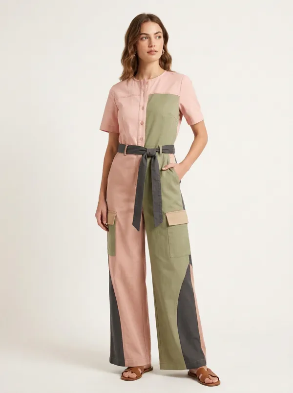 Women's Utility Colorblock Belted Cargo Jumpsuit