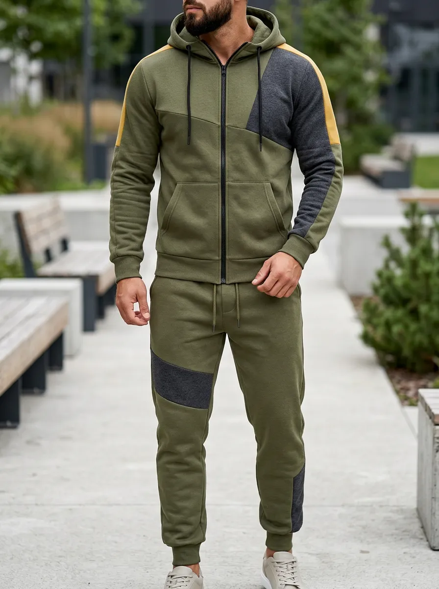 Men's Casual Sportswear Colorblock Patchwork Jogger Set
