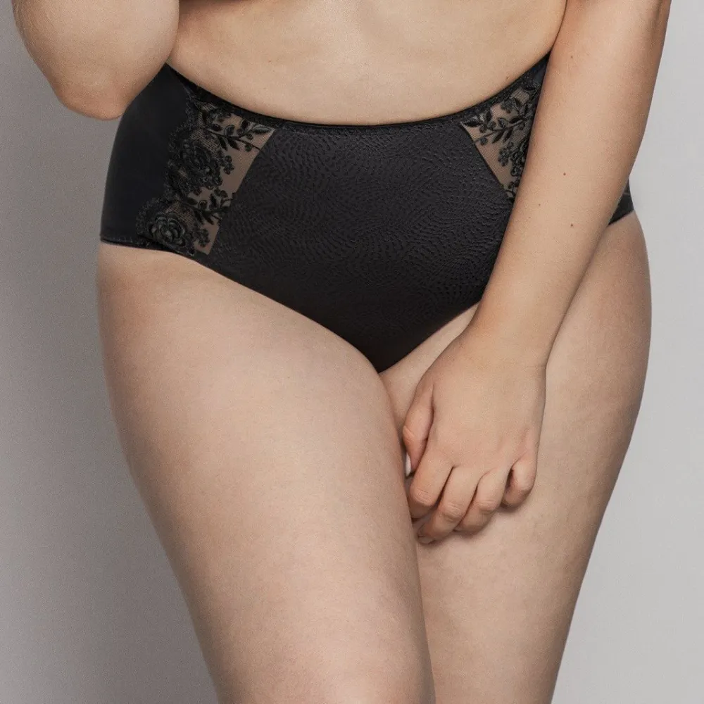 Women's High Waist Lace Embroidery Jacquard Microfiber Shaping Brief Panty
