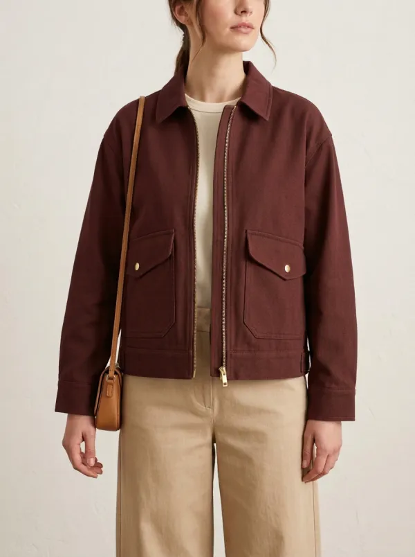 Women's Casual Utility Olive Green Zip-Up Canvas Jacket