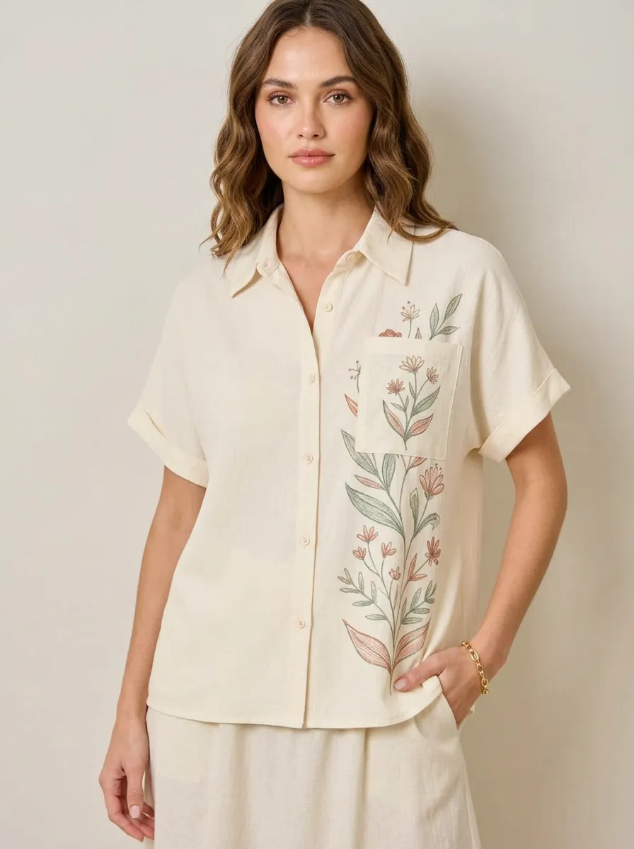 Women's Botanical Nature Lover Floral Printed Button-Up Shirt