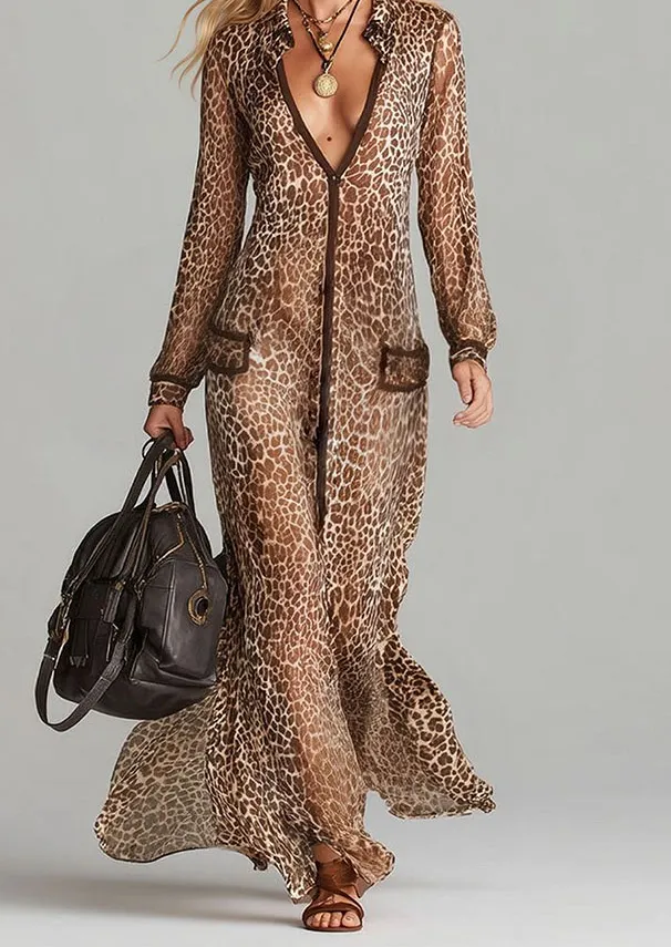 Chiffon Leopard Print Maxi Dress