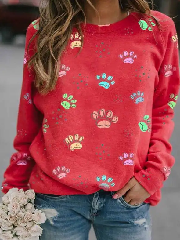 Women's T-Shirts Animal Paw Print Long Sleeve T-Shirt（⚡Clearance Sale）